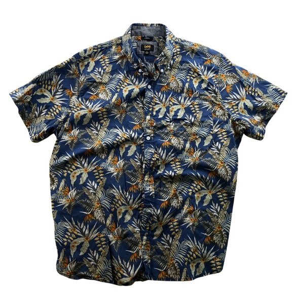 Lee Mens Hawaiian Shirt Size XXL Short Sleeve Tropical Floral Navy Casual Stretc - Picture 1 of 9